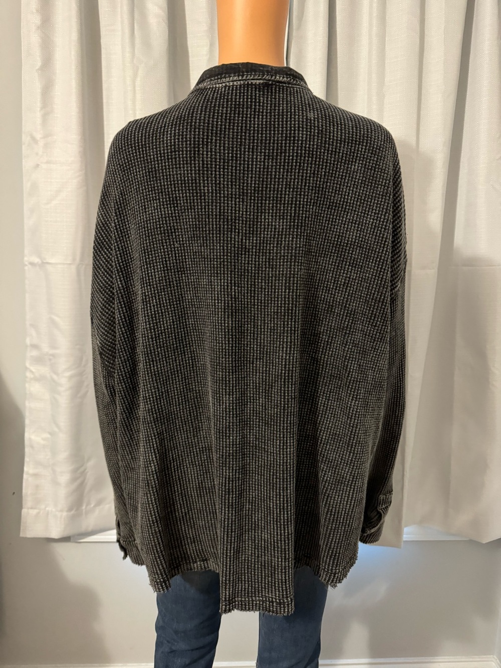 Cool Oli & Hali size L charcoal gray washed black waffle knit button up shirt - Picture 6 of 6